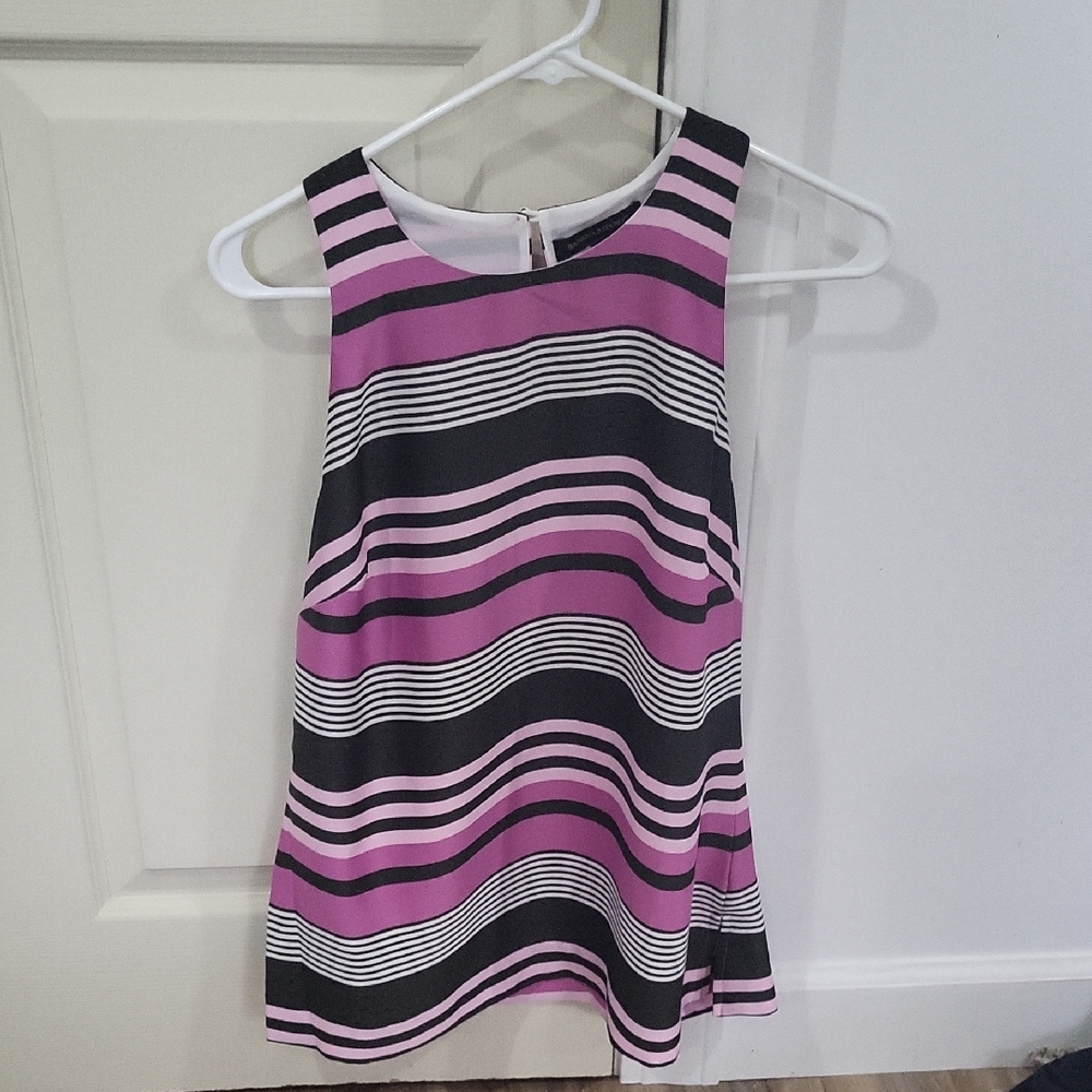 Banana Republic Small Purple/White/Black Striped Racerback Sleeveless Blouse